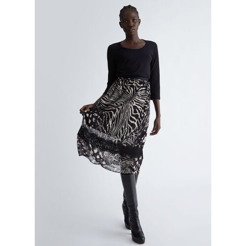 Liu Jo - Vestido negro con falda con estampado animal Negro