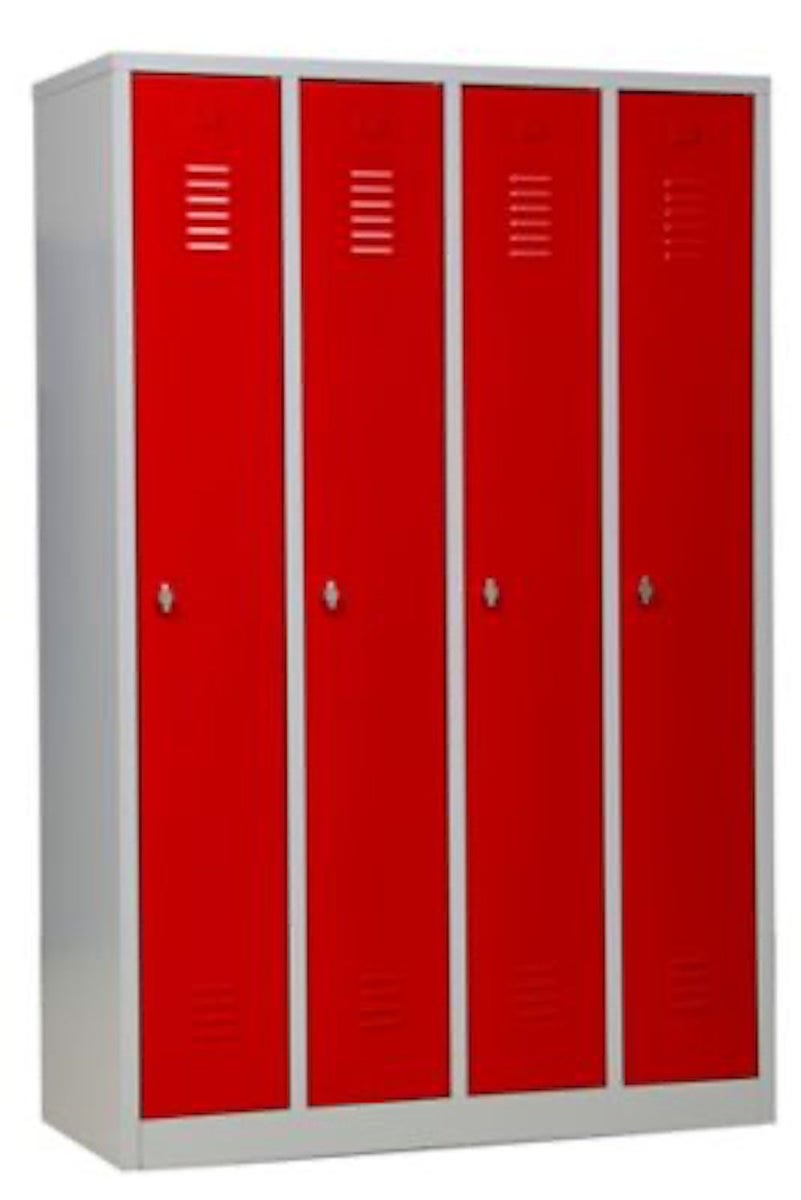 PROREGAL Garderobekast Camel 4 Compartimenten HxBxD 180 x 117 x 50 cm Hangslot Grijs-Rood