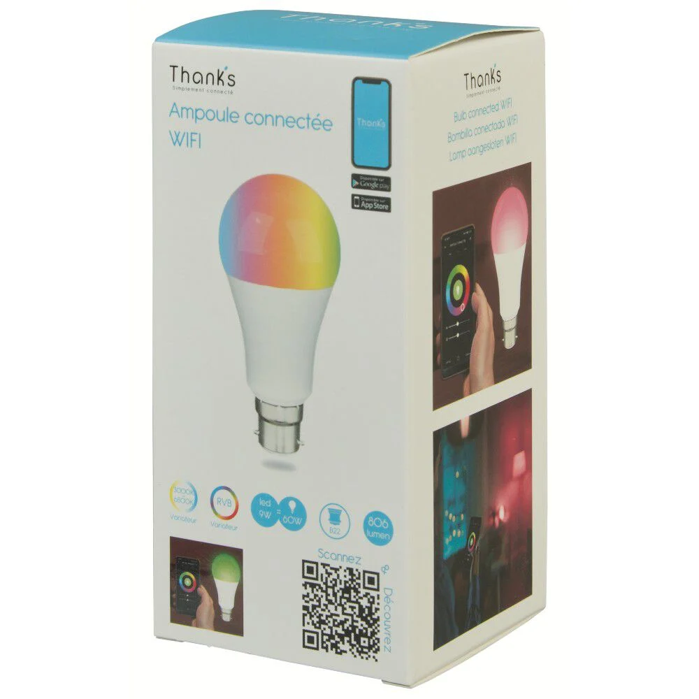Ampoule LED connectée couleurs changeantes B22 60 W