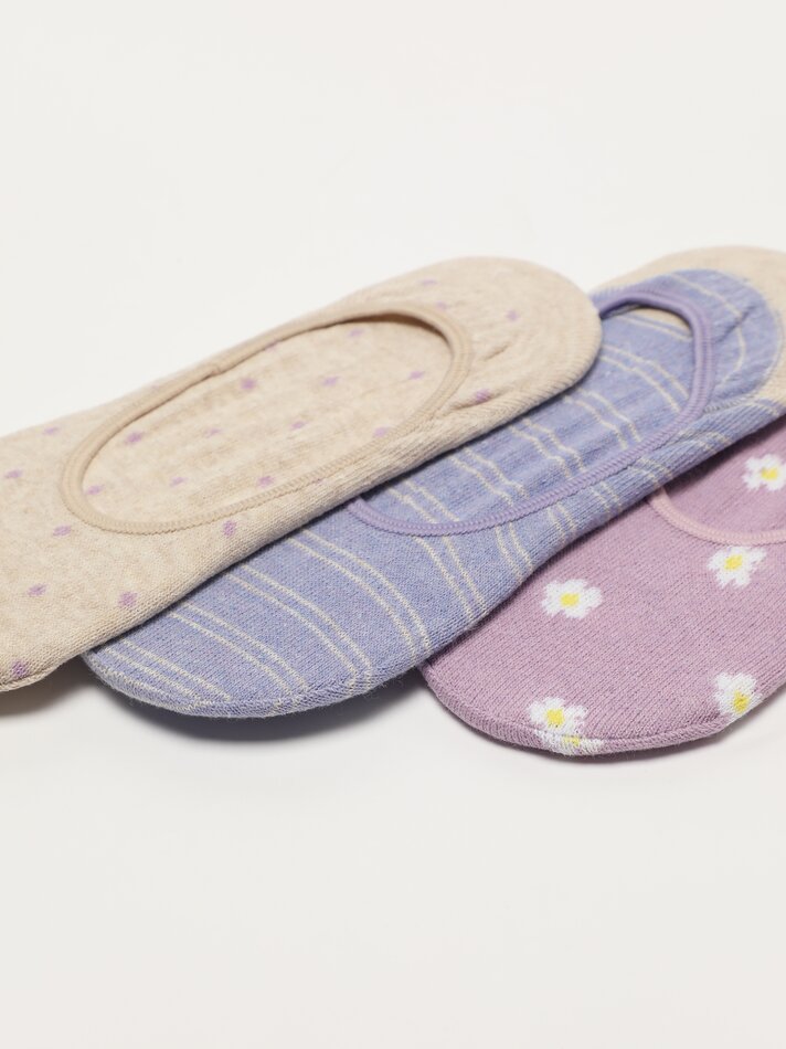 Pacote com 3 pares de meias invisíveis sortidas - Cores Variadas