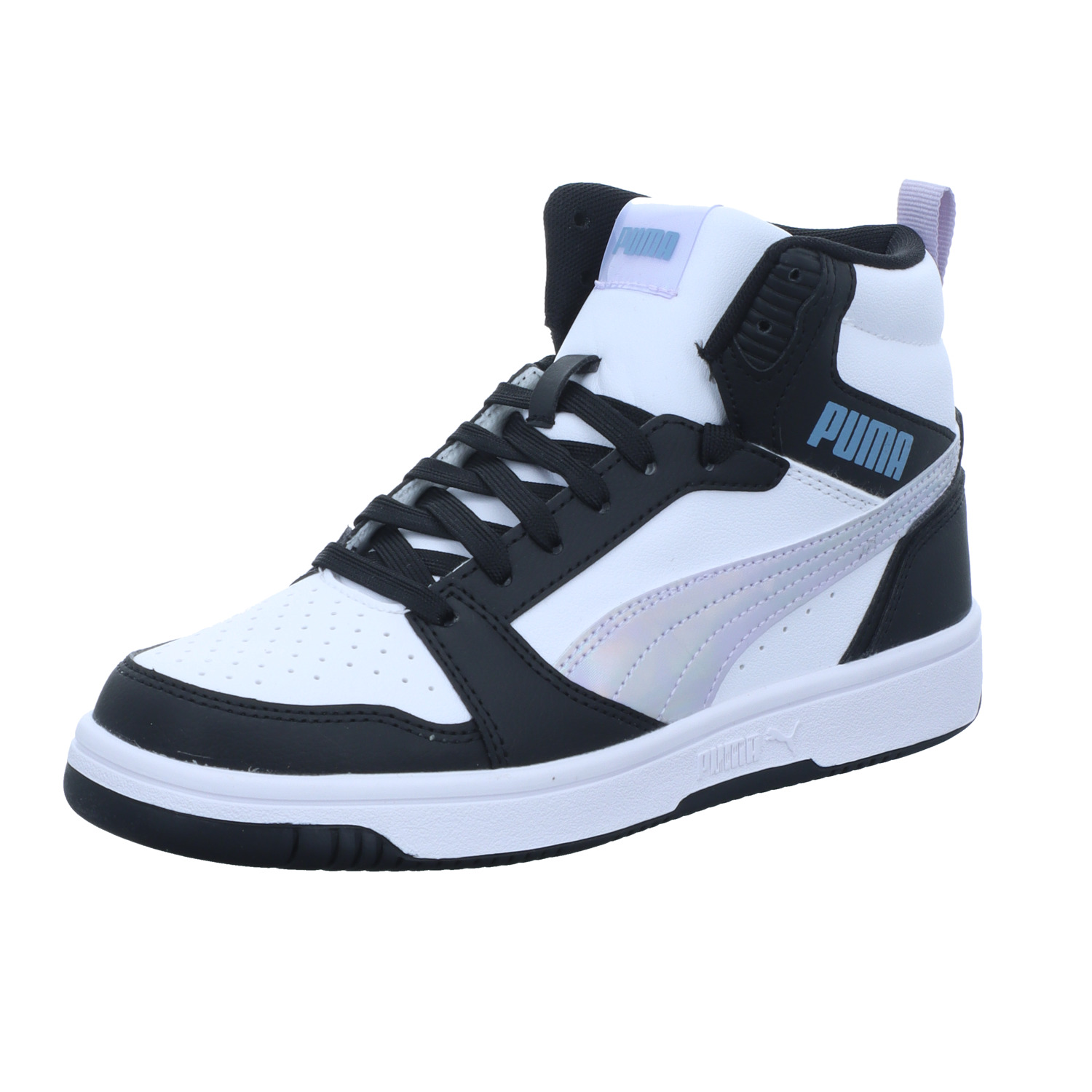Puma Kinder-Mädchen-Sneaker Puma Rebound V6 Mid SpaceBelle Schwarz-Weiß-Grau