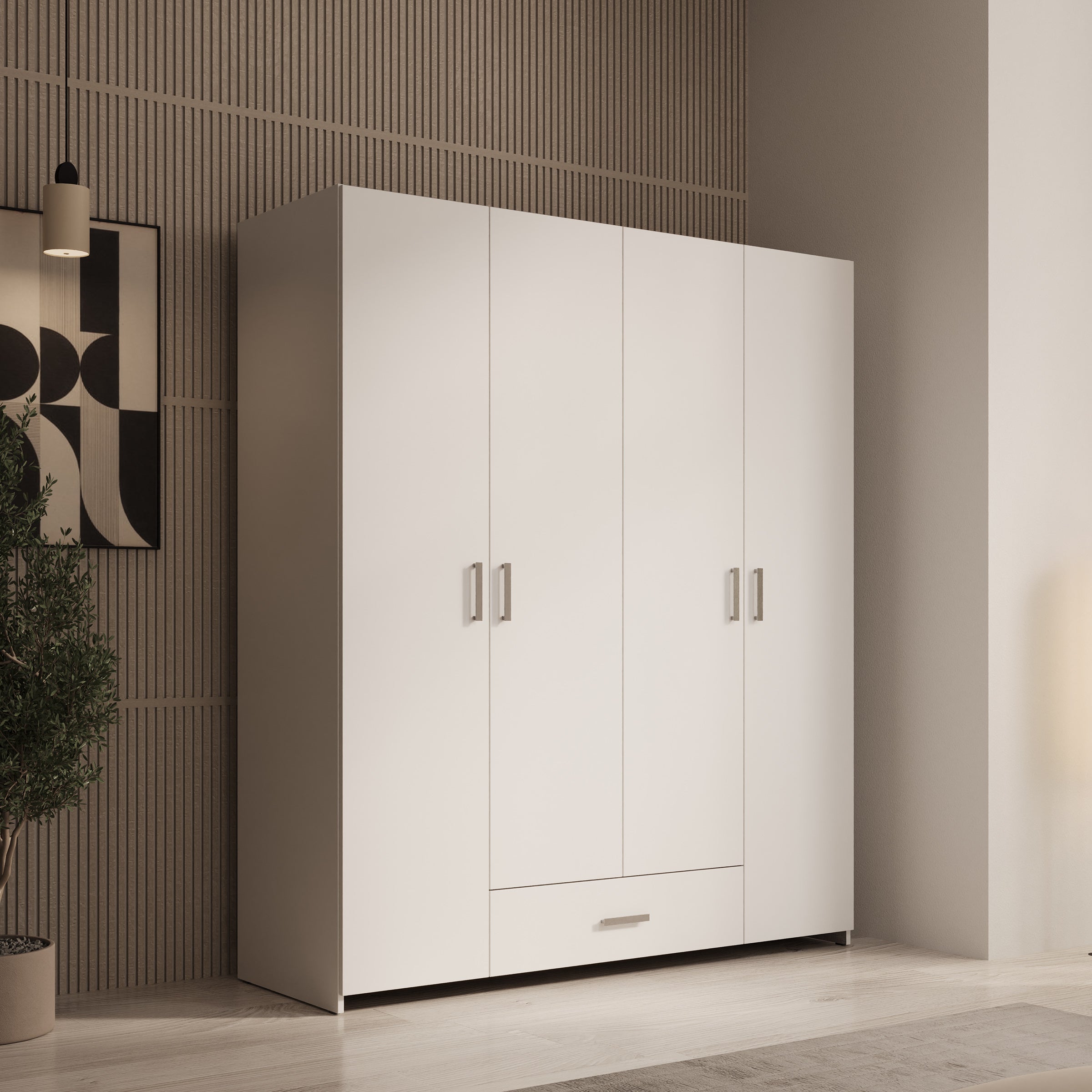 Elario - Kledingkast 4 deurs - Wit - 159x54x191 cm