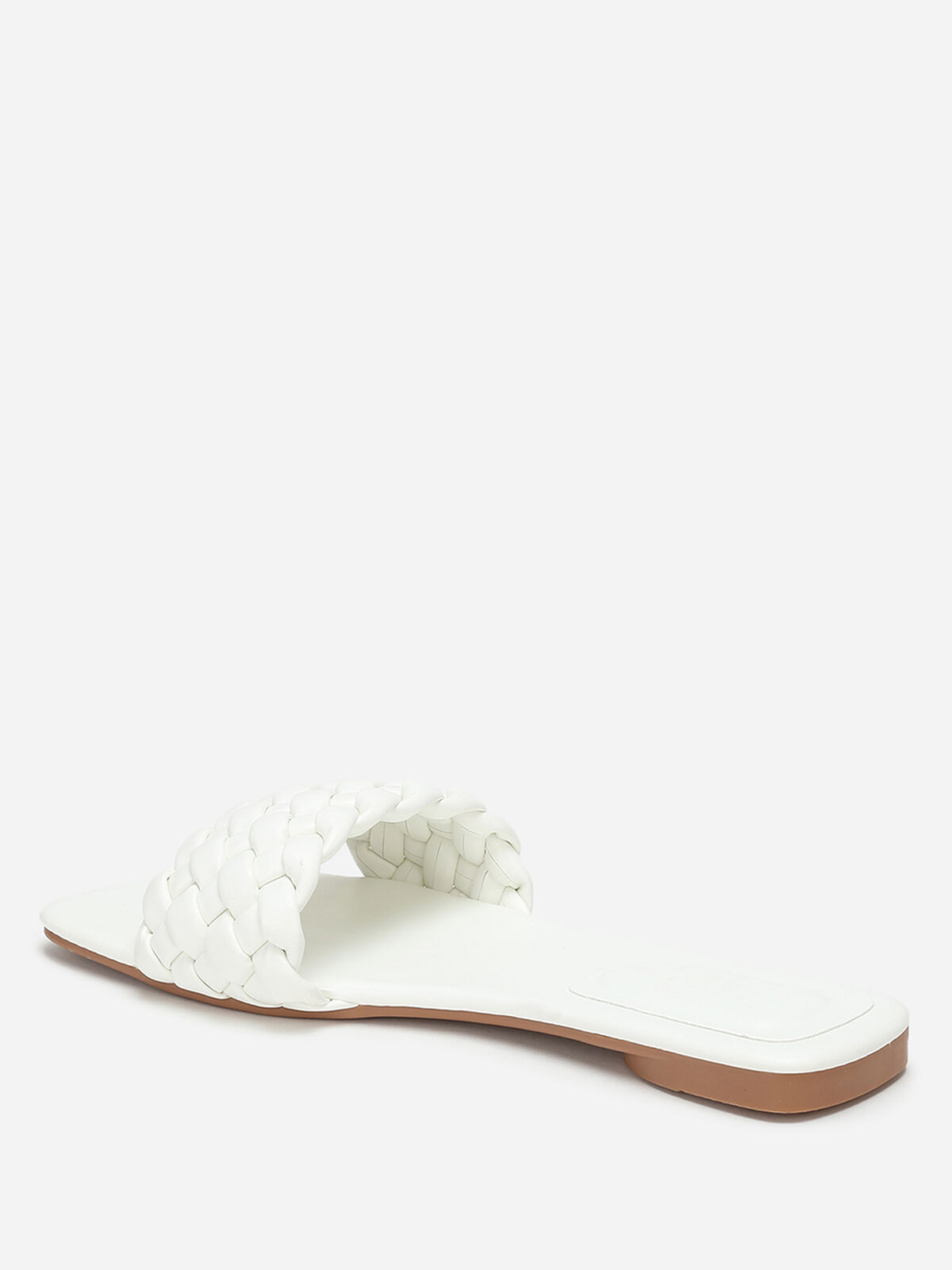 Mules plates carrées à bride tressée- Blanc