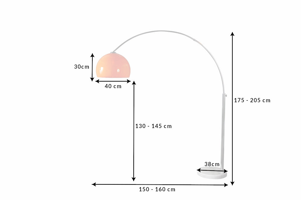 Ausziehbare Bogenlampe LOUNGE DEAL 175-205cm orange Marmorfuß Stehlampe