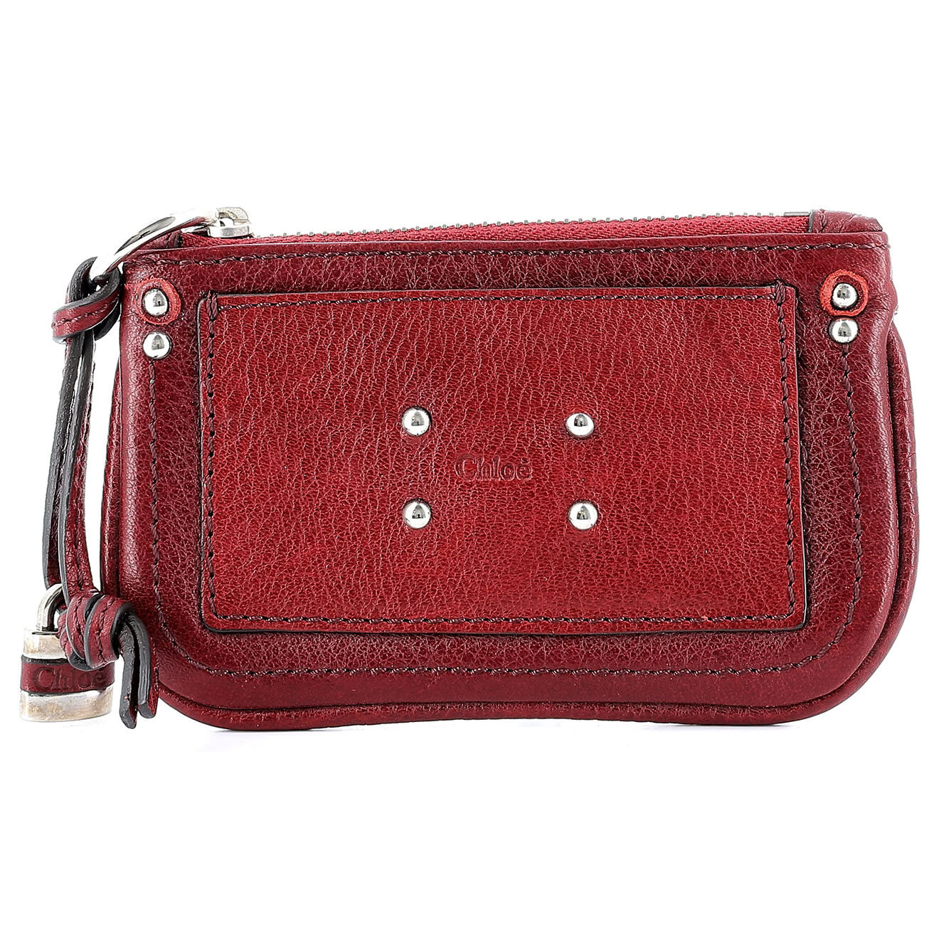 Chloé Porte-monnaie en Cuir grainé bordeaux - Très bon état - 13x0.5 cm