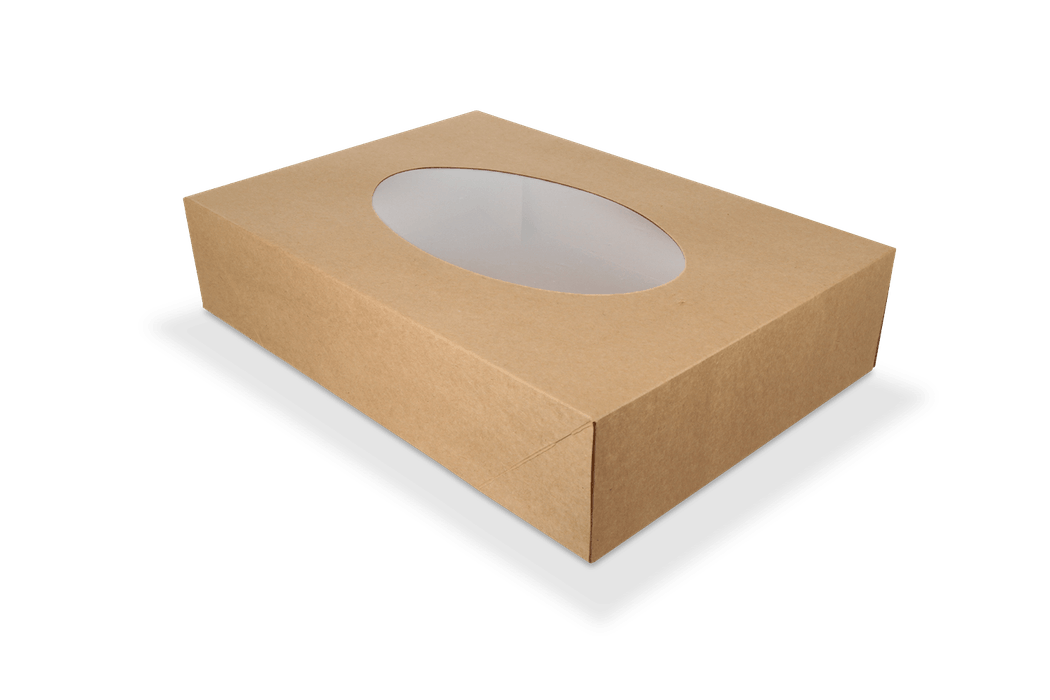 Cateringdozen kraft klein met venster 36x25x8cm BIO