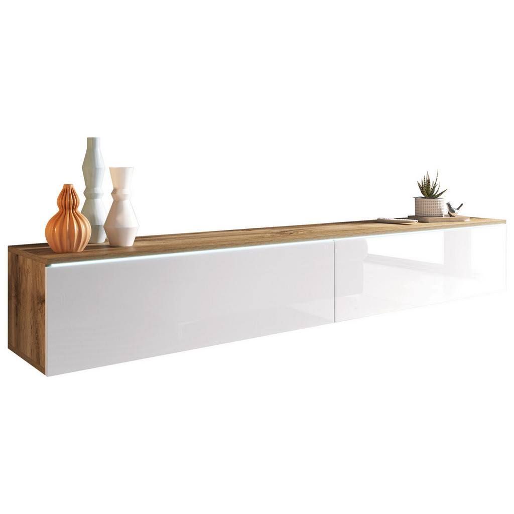 Expedo TV-TischMENDES D 180 180x30x32 Eiche Wotan/Weiß Glanz