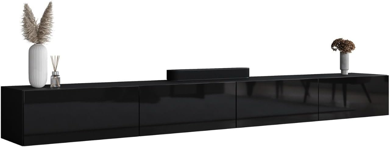 Planetmöbel West TV-Schrank, Fernsehtisch 280 cm lang, TV-Board hängend oder stehend, Fernsehschrank für Wohnzimmer, 2X TV Möbel 37,8 x 140 x 30 cm, schwarz