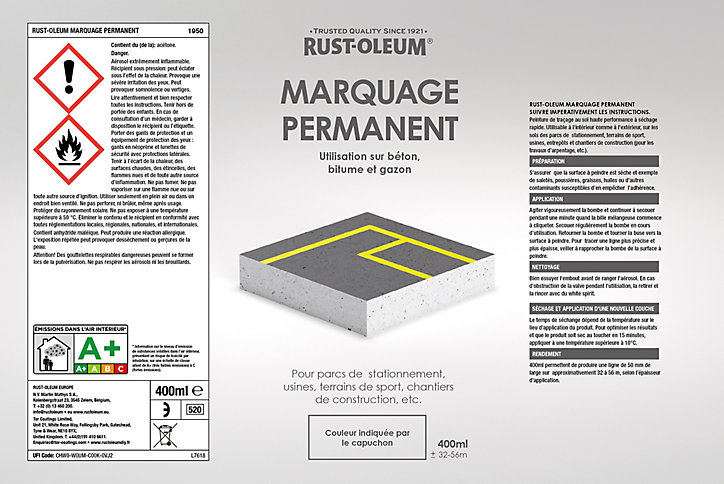 Aérosol de marquage permanent Rust-Oleum blanc mat 400ml