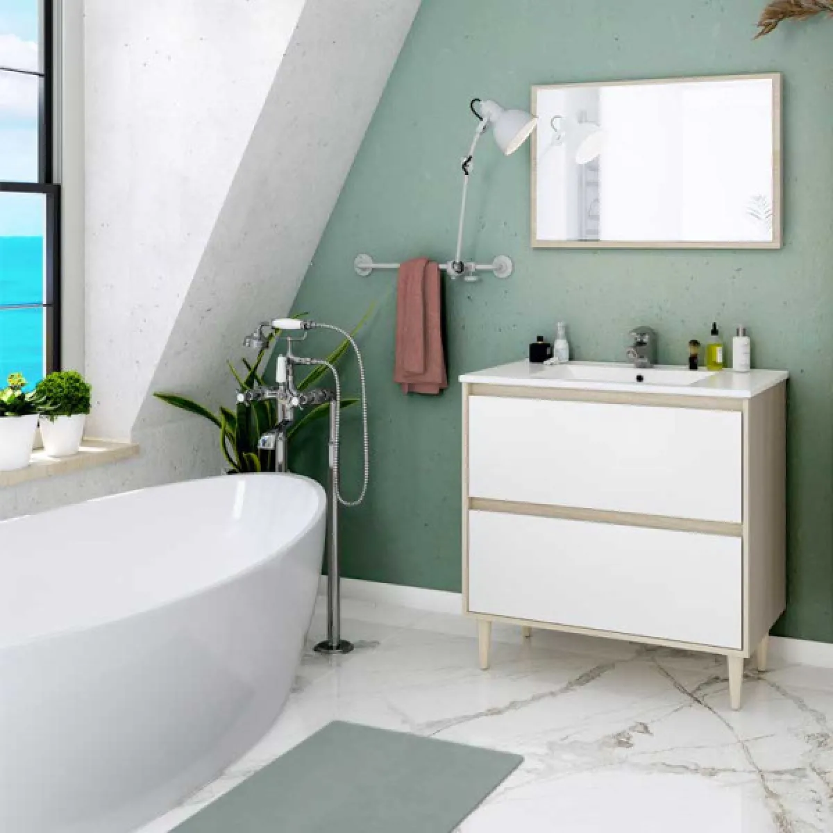 Dansmamaison Meuble bain chêne/Blanc brillant - NAVERO