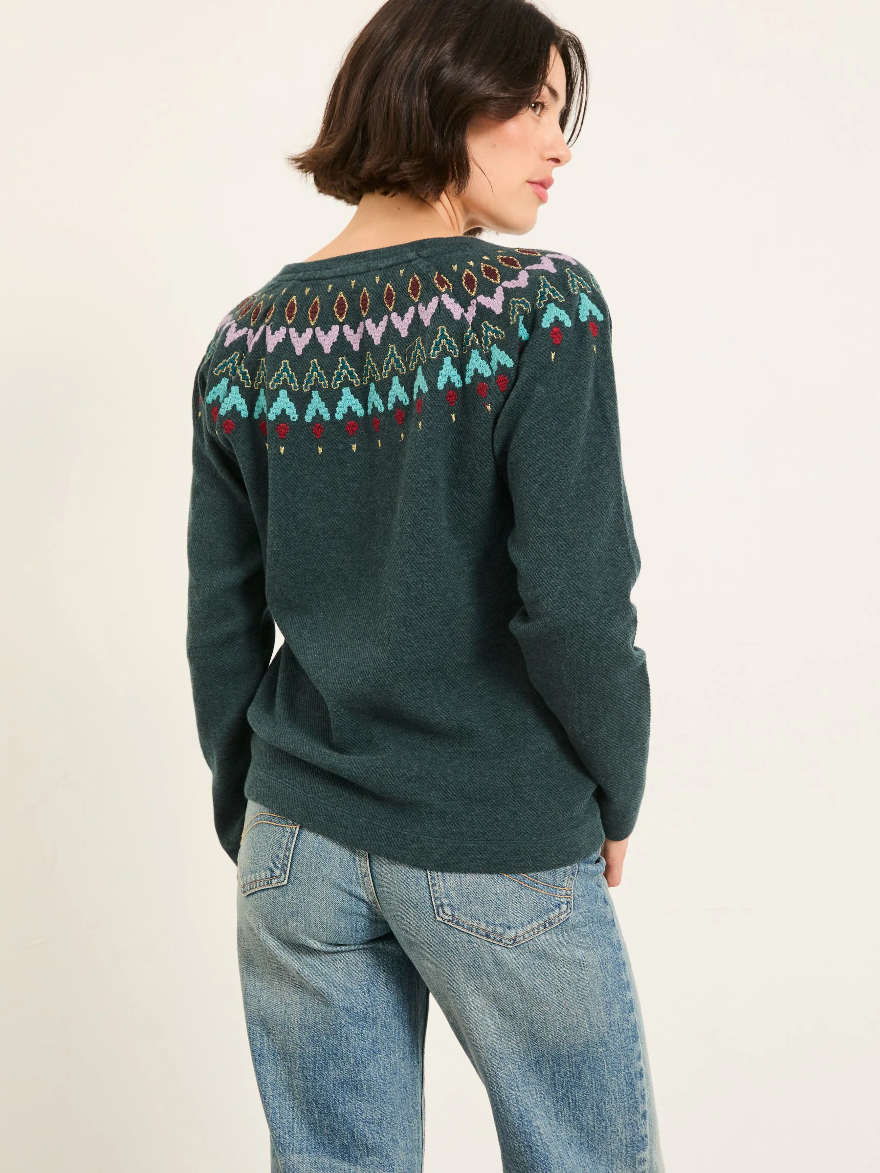 Blauwgroen - FatFace Embroidered Fairisle Crew Sweatshirt