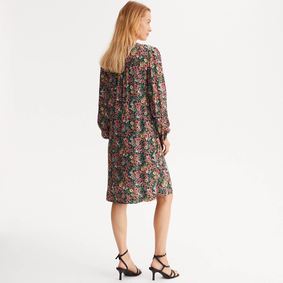 ANNE WEYBURN<br>Vestido reto com estampa floral, comprimento midi