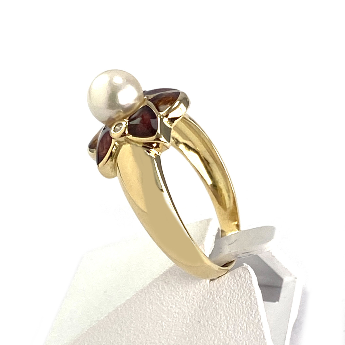 Bague d'occasion or 750 jaune diamants perle de culture et laque