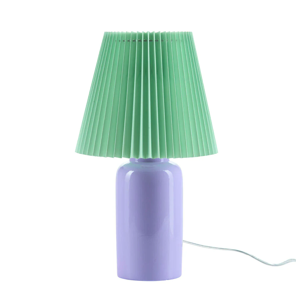 Bahne Interior  Plisseret bordlampe, lilla/grøn - H42 cm.