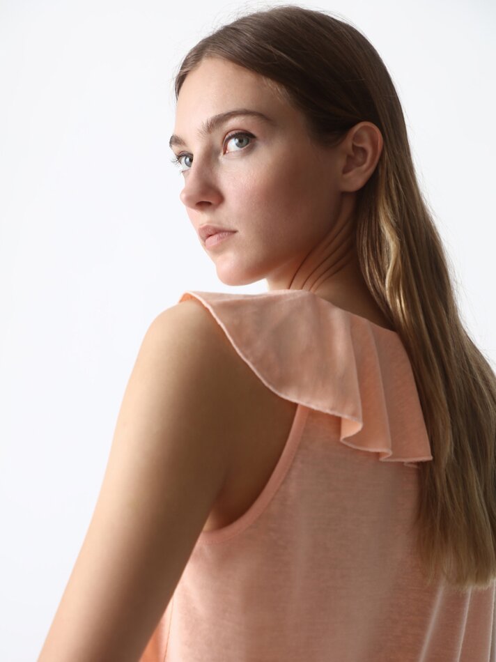 Blusa sem mangas com babados - Pêssego
