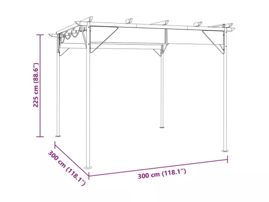 Pergola avec toit rétractable anthracite 3x3 m acier 180 g/m²