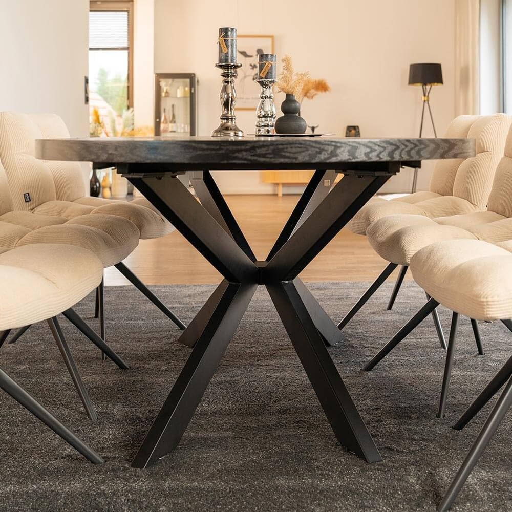 Home Deluxe Esstisch Oval Ausziehbar AVENTI inkl. Sternfuß - 160 x 100 cm Dark Oak | Küchentisch, Esszimmer, Esszimmertisch