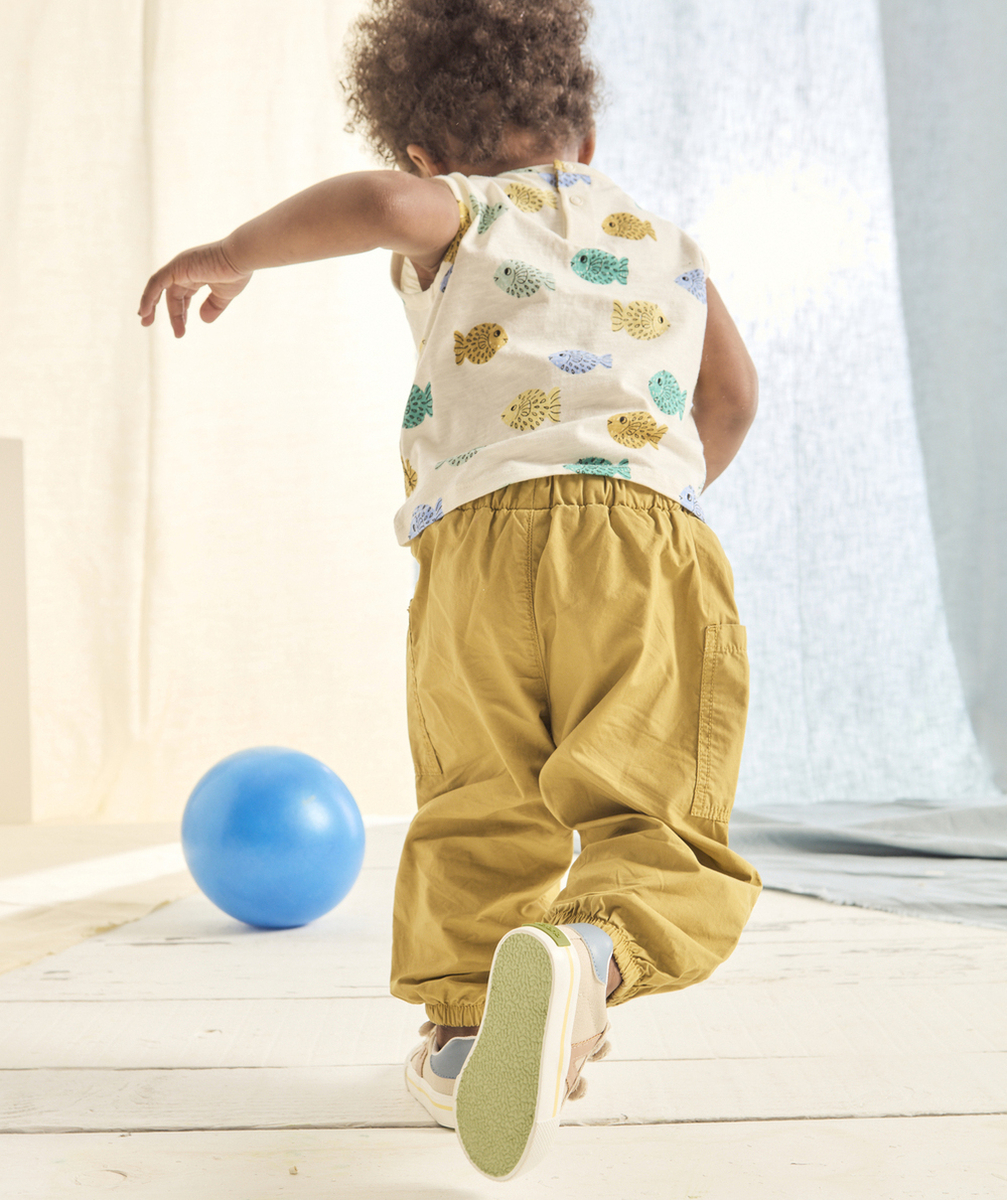 pantalon large cargo bébé garçon marron et ultra léger