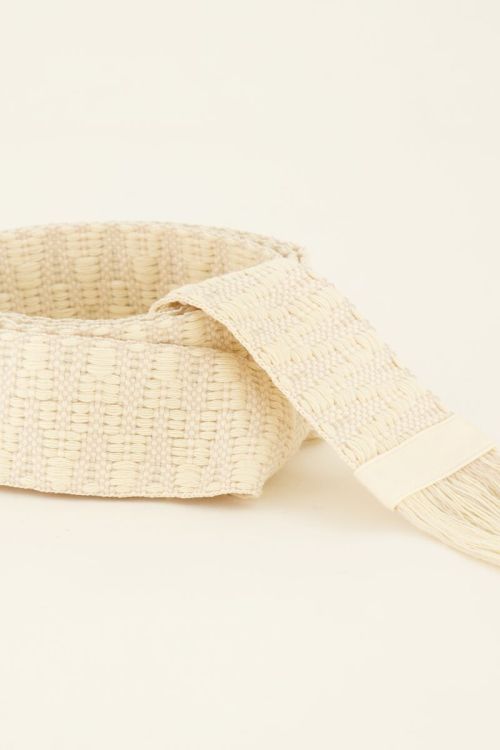 Beige knoopriem met flosjes