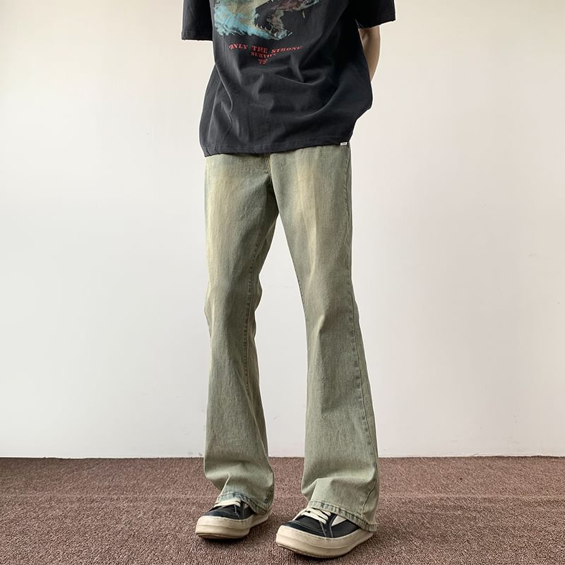 emeisa - Mid Rise Washed Flared Jeans