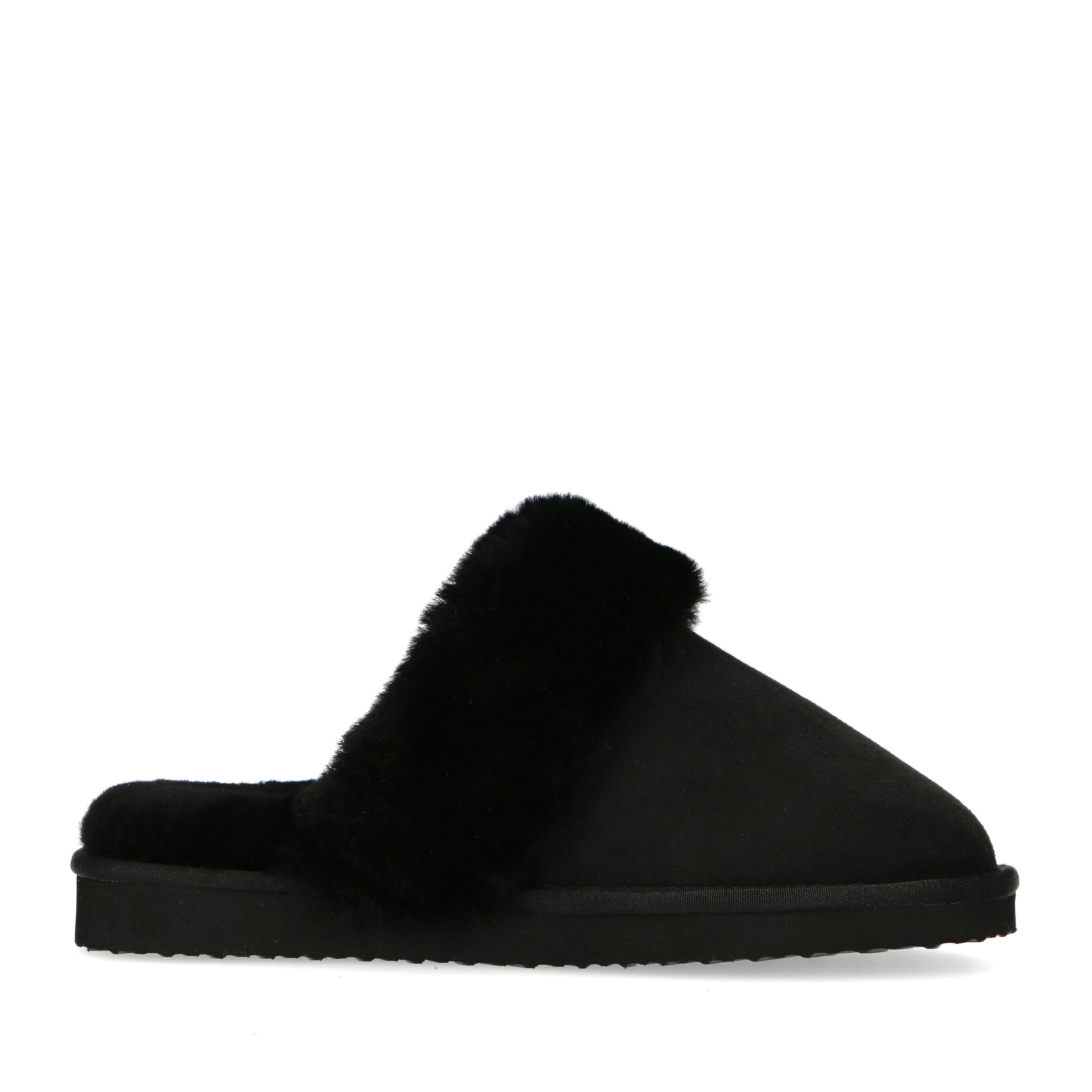 Zwarte pantoffels met wollen voering
