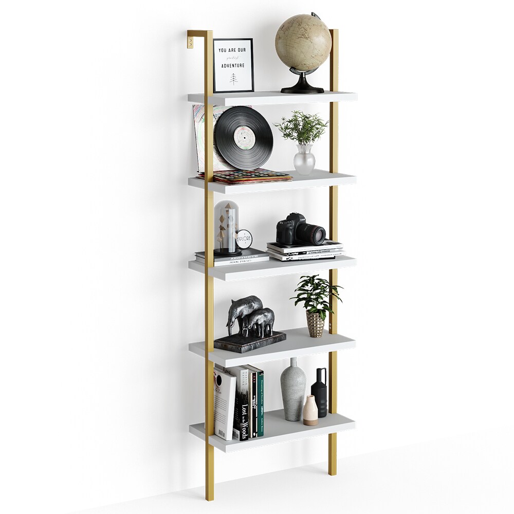 Vicco Loft Bücherregal Ava Standregal Wandregal 5 Ablagen Leiterregal Gold
