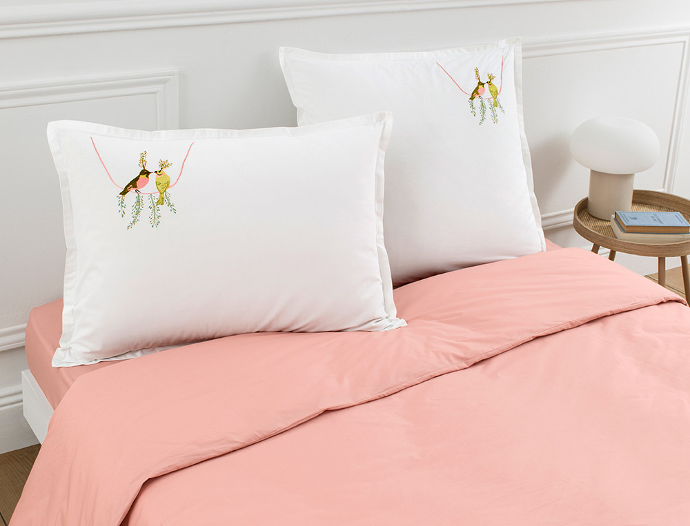 Lot de 2 taies d’oreiller brodées-Dans la volière