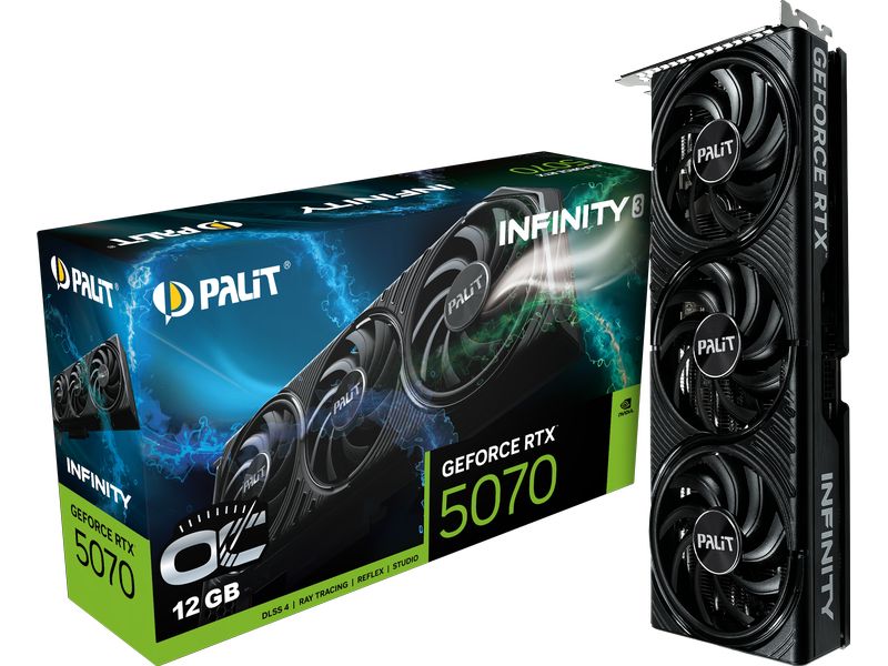 Palit Grafikkarte GeForce RTX 5070 Infinity 3 OC 12 GB GDDR Gamer-Grafikkarte mit 12 GB GDDR7-Speicher