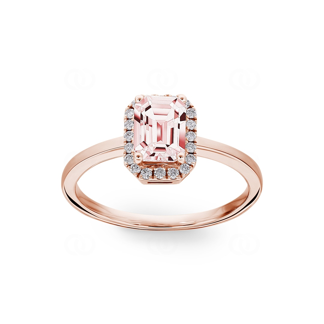 Cocktailring 750/18 K Roségold mit Morganit und Diamanten 0.12 ct H/si