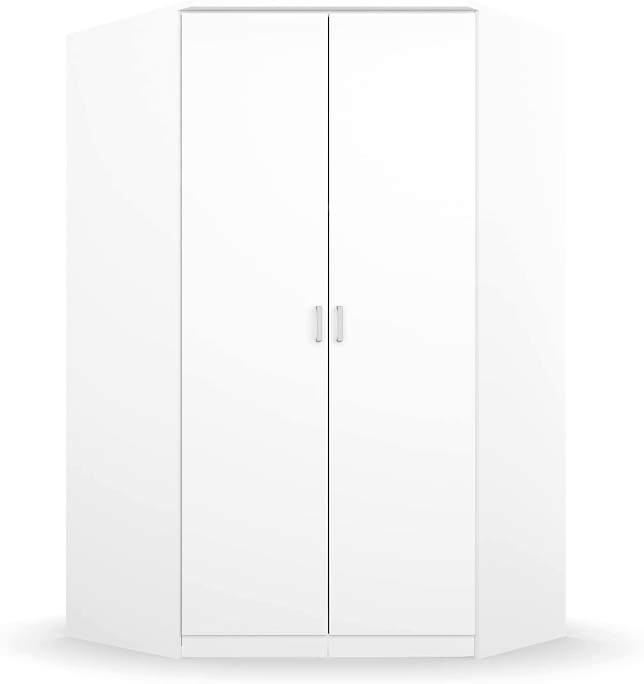 Rauch Möbel Bremen Eckschrank Kleiderschrank Schrank in Weiß 2-türig inklusive Zubehörpaket Basic 1 Kleiderstange, 9 Einlegeböden BxHxT 117x199x117 cm
