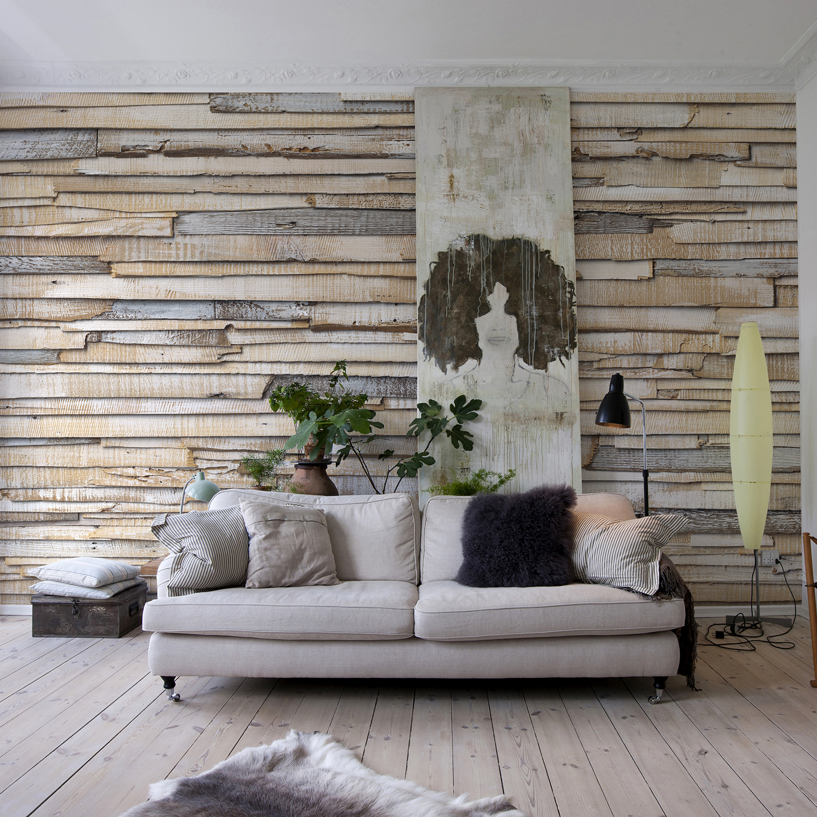 Papier-Fototapete WHITEWASHED WOOD - braun - 368x254 cm