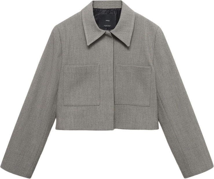 MANGO Cropped jacket with pockets Lt pastel grey