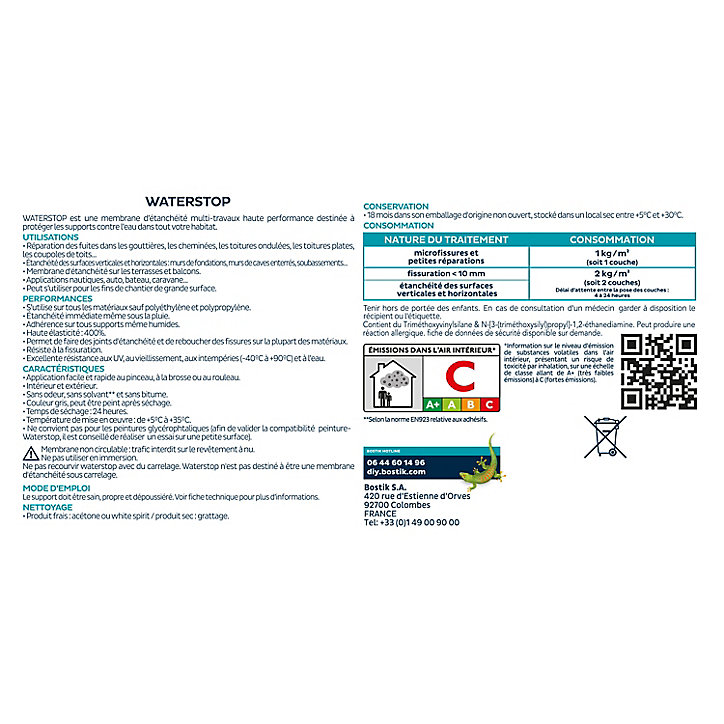 Membrane d'étanchéité Bostik Waterstop - direct sans primaire Gris 1 kg
