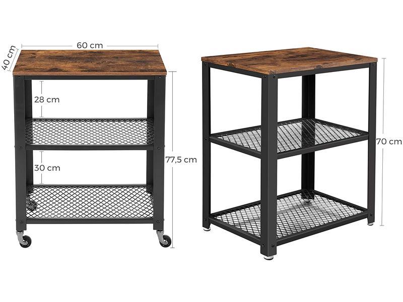VASAGLE Bartrolley mit Rollen, 60 x 77.5 cm, Braun/Schwarz Moderner Barwagen