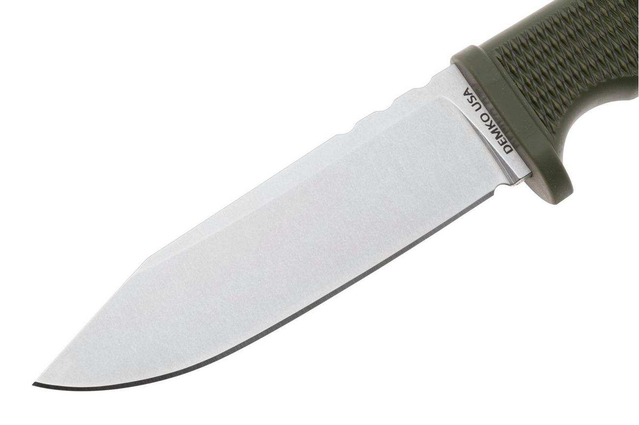 Demko Knives American Made FreeReign, Stonewashed CPM 3V Clip Point, USA-FR-3V-ODGRN-CLP, OD-Green Rubber outdoormes