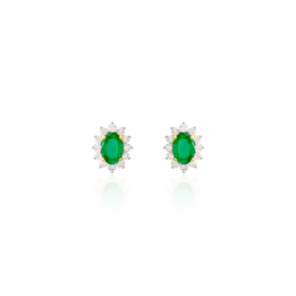 Boucles D'oreilles Puces Vladimir Or Jaune Diamant Et Emeraude