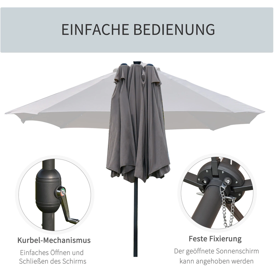 Outsunny Sonnenschirm Mit Solar-LED-Leuchte dunkelgrau