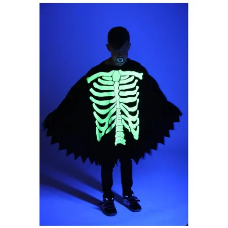 Festartikel Müller Umhang mit Skelettdruck, fluoreszierend, Größe 128 / 140