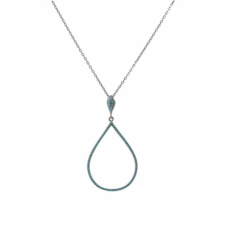 Collier Argent Forme Goutte Noir Turquoise
