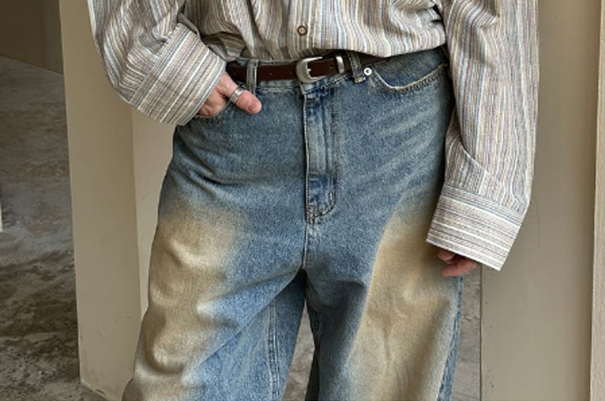 SeoulPop - Unisex gestreept losvallend overhemd met lange mouwen