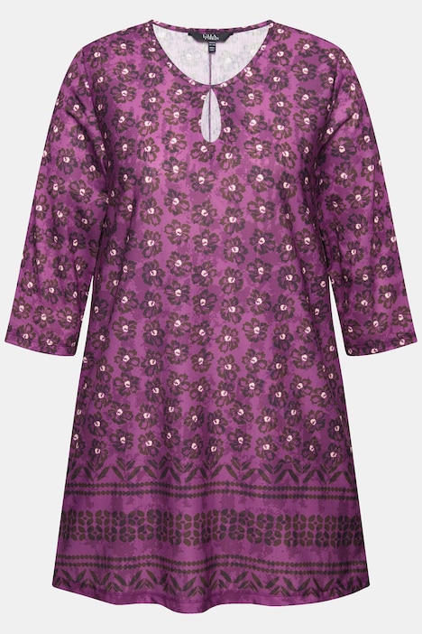 Longshirt, A-Linie, Blumendruck, Saumbordüre