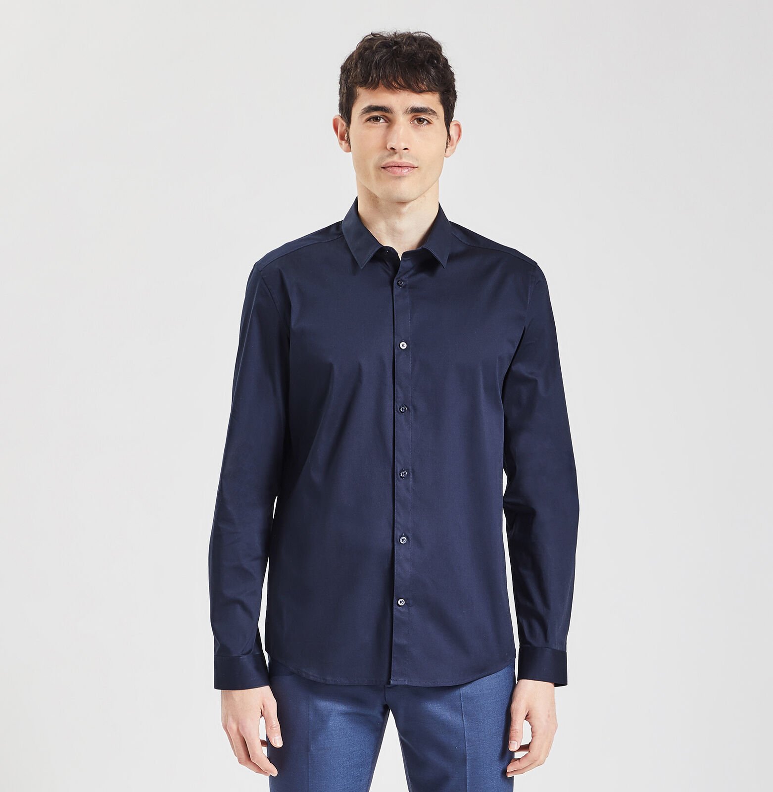 Chemise slim unie coton biologique stretch Bleu foncé