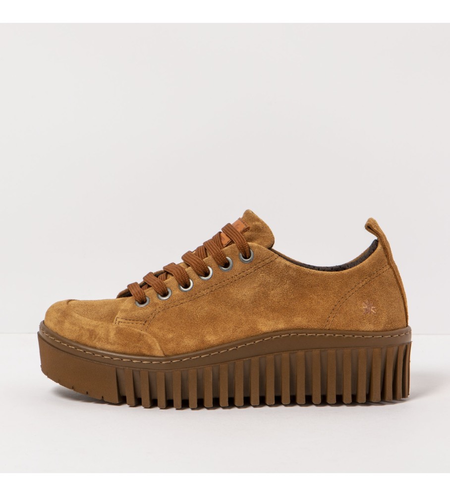 Sapatos de plataforma em couro sintético 1535S em camurça de seda cor caramelo/brilhante