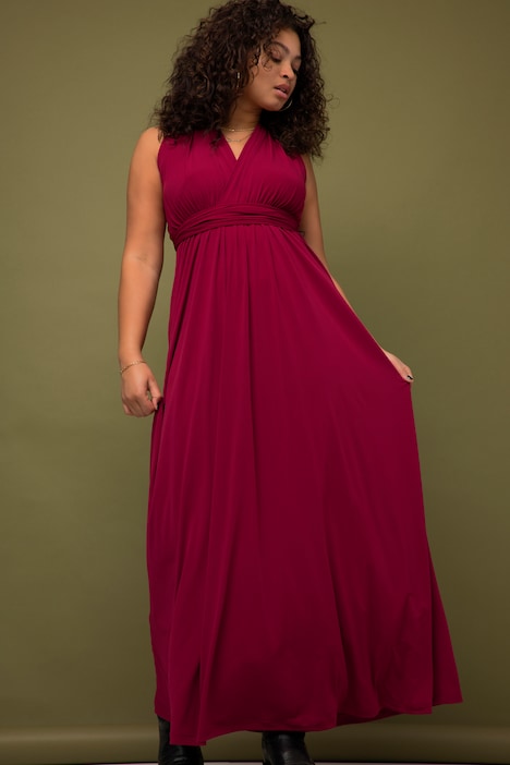 Jersey-Wickelkleid, Maxilänge, Rock in A-Line, ärmellos