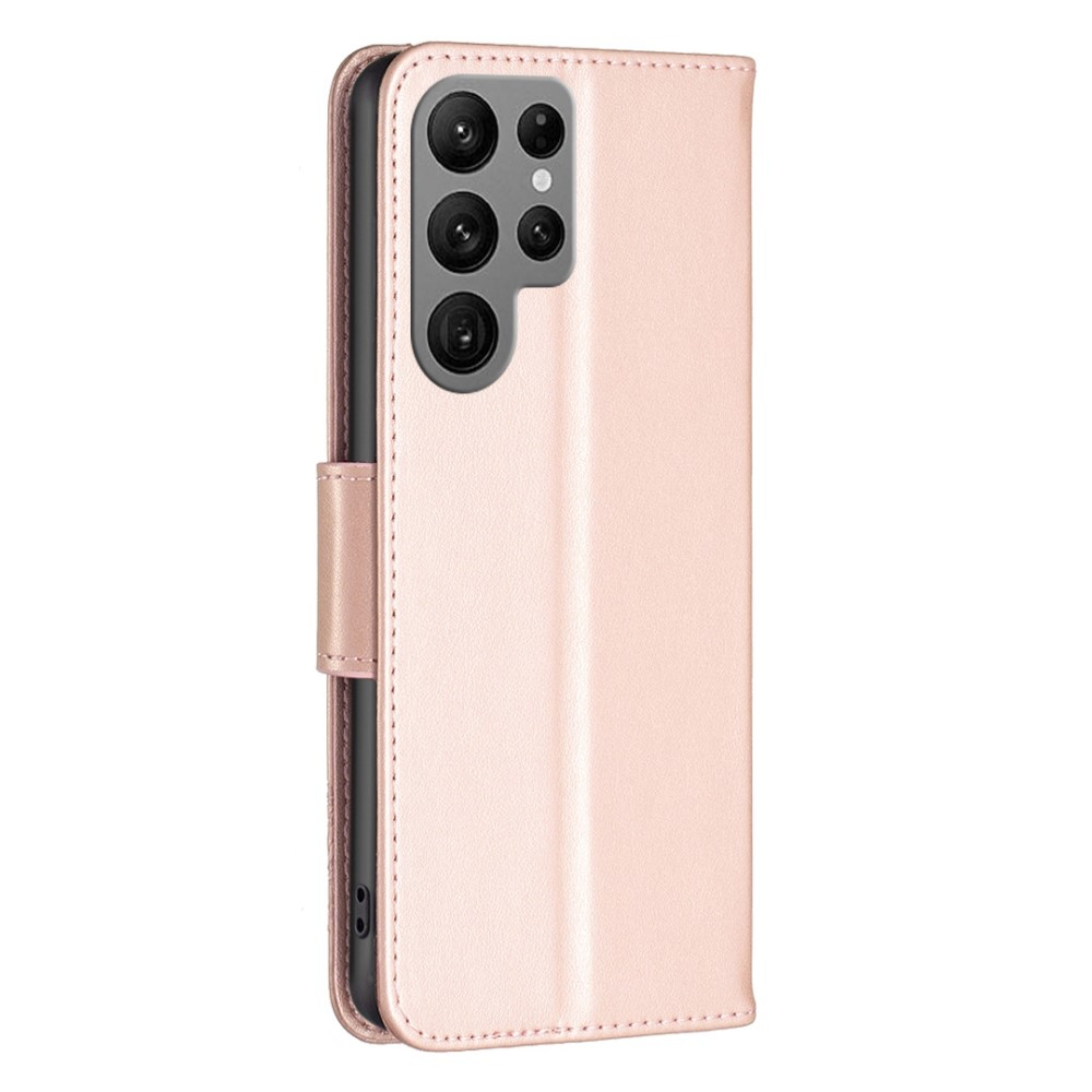 Samsung Galaxy S23 Ultra 5G Leder Tasche mit Kartenfach   Handschlaufe Schmetterling - Roségold