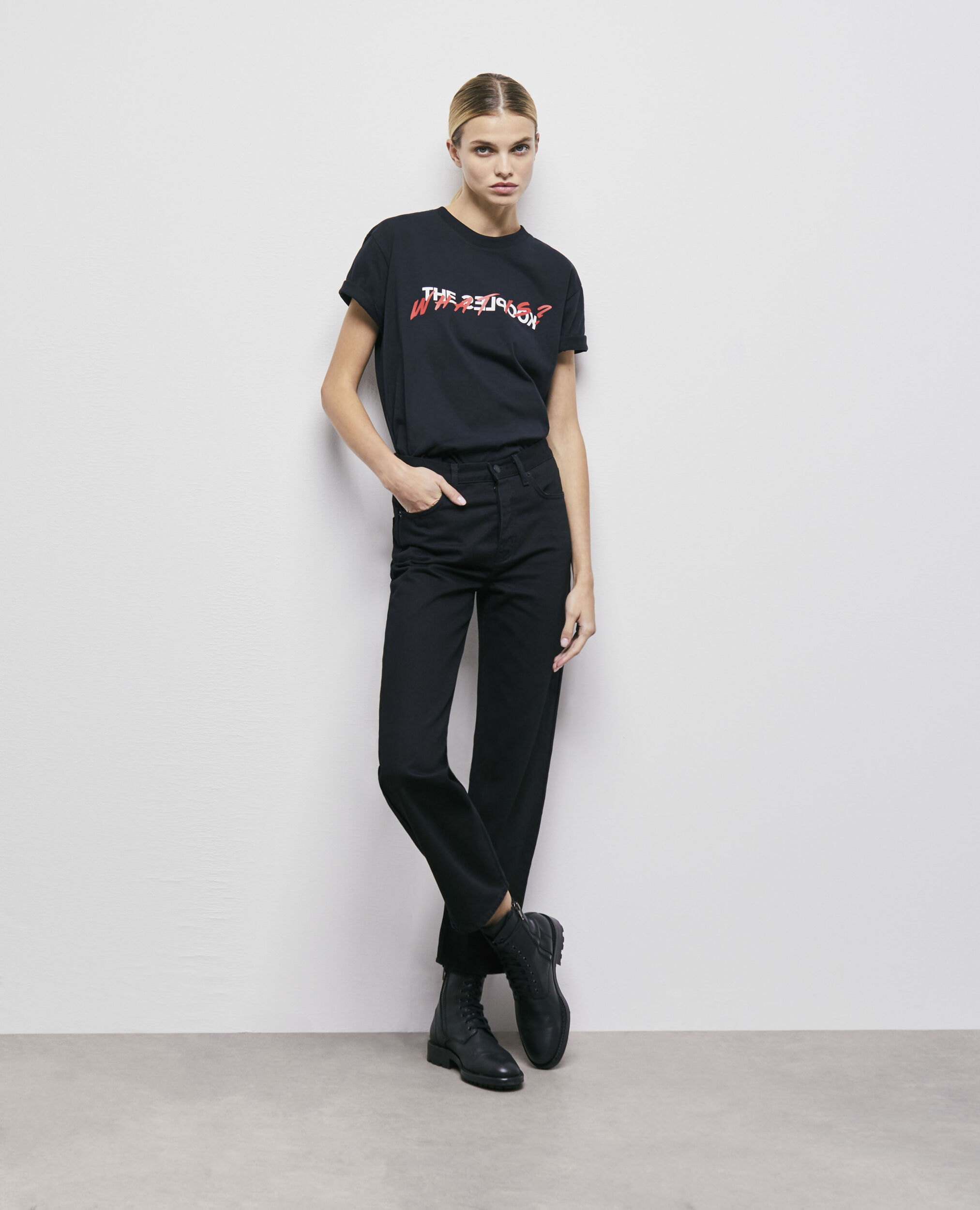 T-shirt noir coton imprimé What is