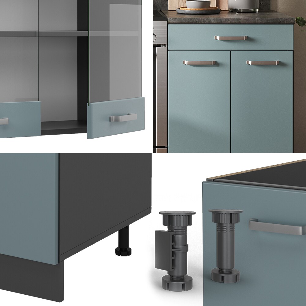 Vicco Küchenzeile R-Line Solid Anthrazit Blau Grau 200 cm modern Küchenschränke Küchenmöbel