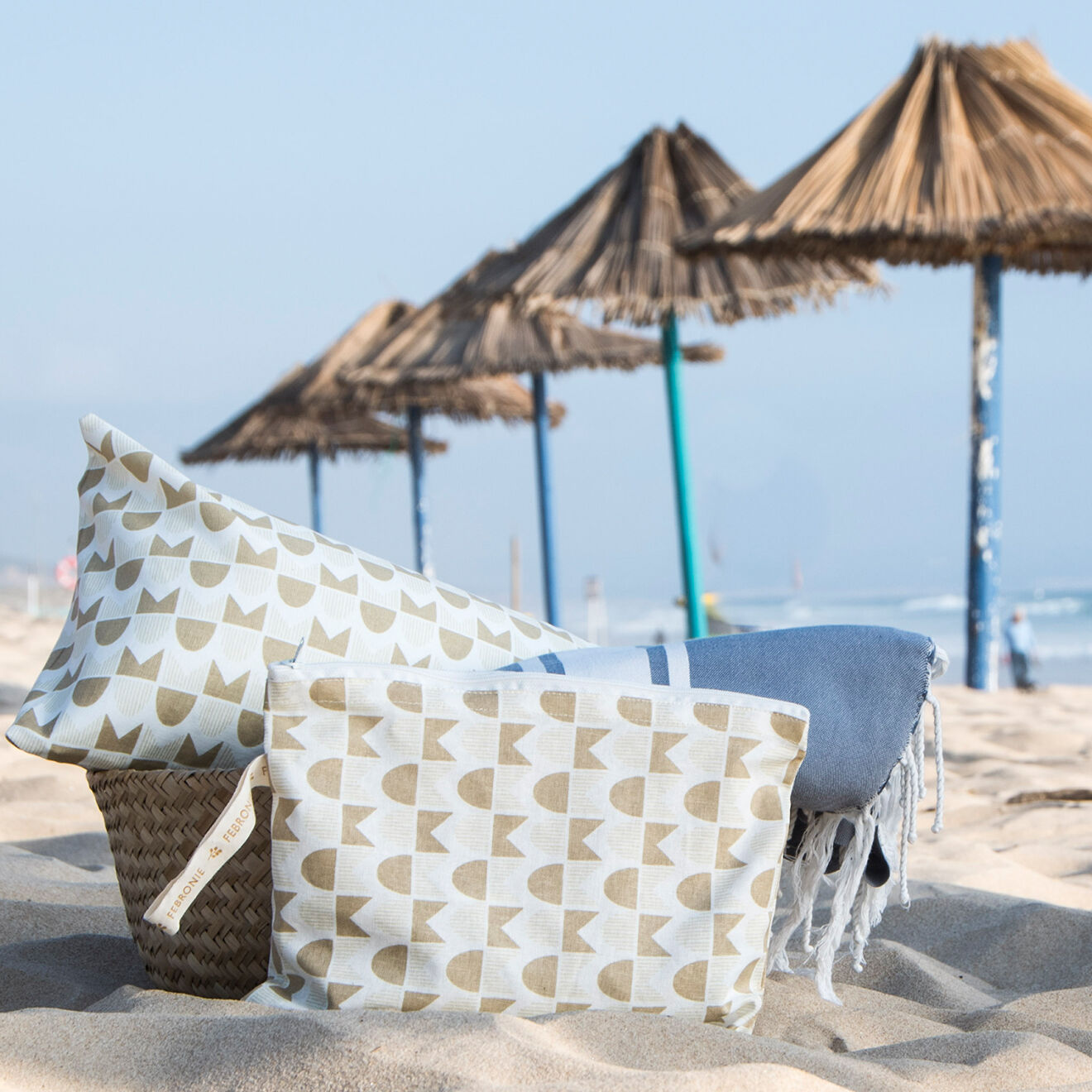 Febronie Coussin de plage en Coton Skandi sable - 40x25 cm