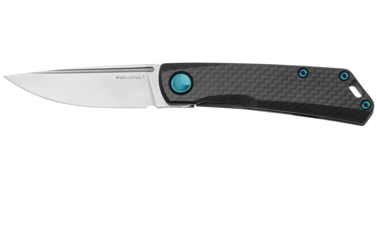 Real Steel Luna Boost 7076, Böhler N690, Titanium Framelock, Carbon Fiber, Blue Hardware, zakmes