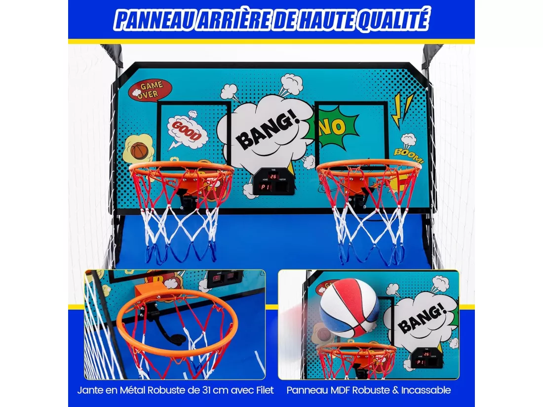 Panier de Basketball Pliable à Double Tir 4 Balles Pompe de Gonflage, Jeu de Basketball Arcade pour 1 à 4 Joueurs avec Système de Pointage, 8 Modes de Jeux pour Enfants Adultes (Vert)